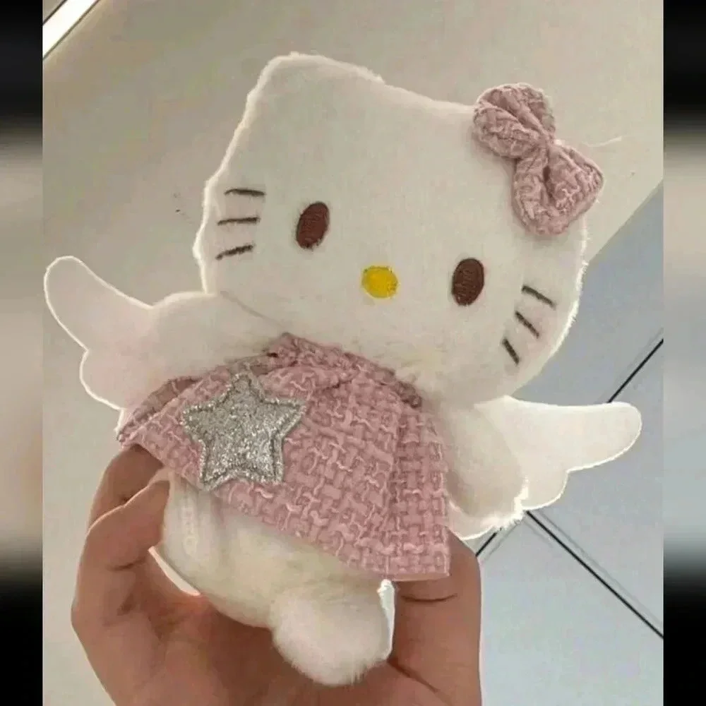 Hello kitty cute pink keychain plush wings bow white dress bag backpack womens
